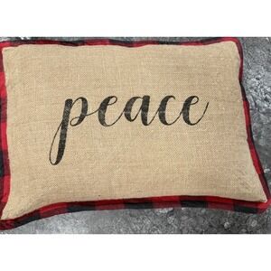 Newport Holiday Christmas Peace Decorative Pillow Burlap Plaid Down Filled 20X14